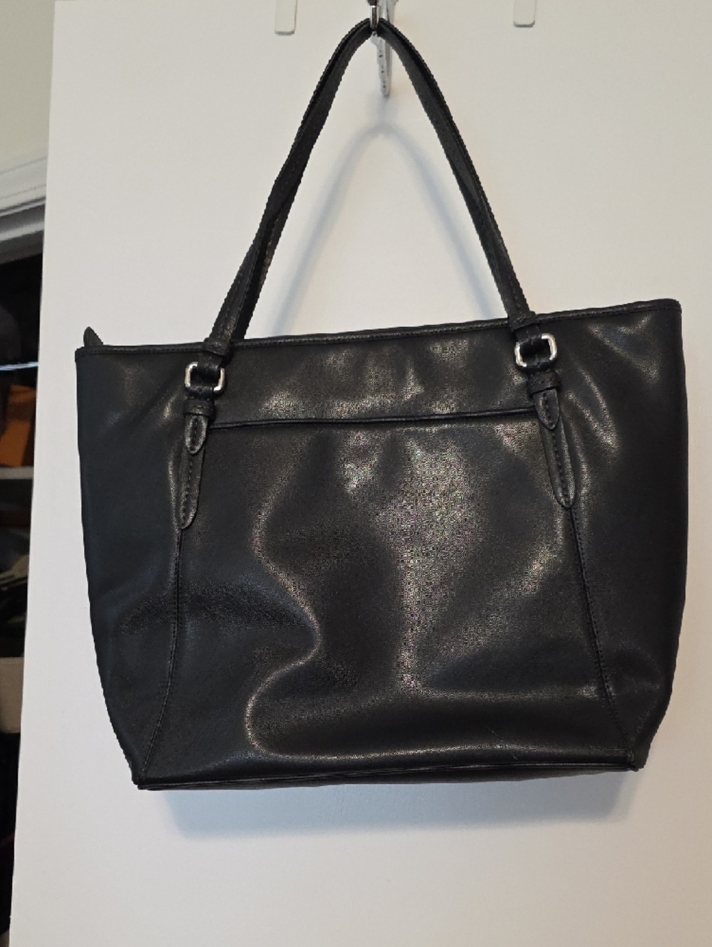 Coach Black Leather Tote with Beige Tag - Picture 3 of 9